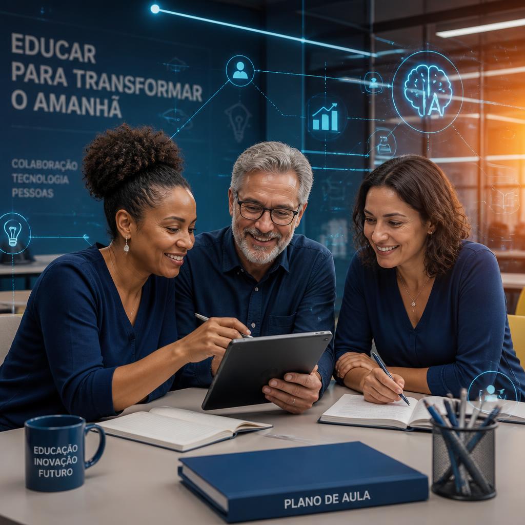 Professores de diferentes níveis de ensino planejando aulas com apoio de Inteligência Artificial